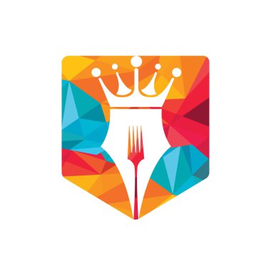 Logo tasarımı konsepti. Taç ve çatal vektör dizaynlı kalem.