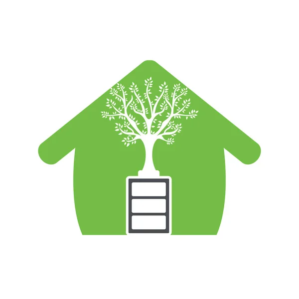 Eko Doğa Pil Logosu Tasarımı Illüstrasyon Tasarımı Yeşil Enerji Logo — Stok Vektör