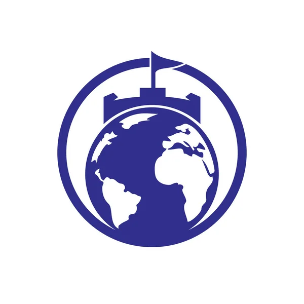 Castle Globe Vektor Logotyp Design Unik Formgivningsmall För Fästning Och — Stock vektor