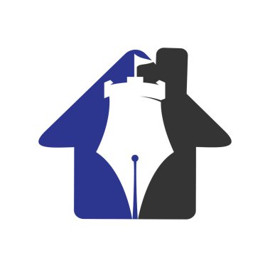 Castle kalem eğitimi vektör logosu tasarımı. Kale yazarı logo tasarımı kavramı.