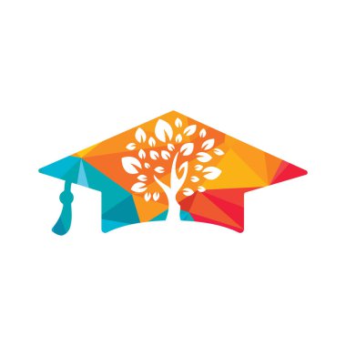 Yaratıcı modern doğa eğitim logosu tasarımı. Mezuniyet başlığı ve ağaç simgesi logosu.