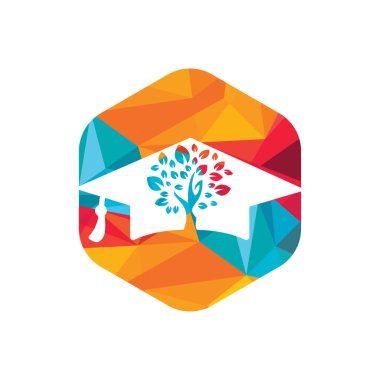 Yaratıcı modern doğa eğitim logosu tasarımı. Mezuniyet başlığı ve ağaç simgesi logosu.