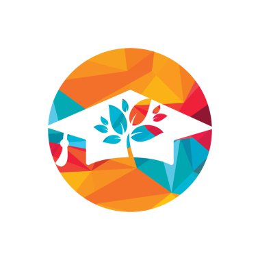 Yaratıcı modern doğa eğitim logosu tasarımı. Mezuniyet başlığı ve ağaç simgesi logosu.