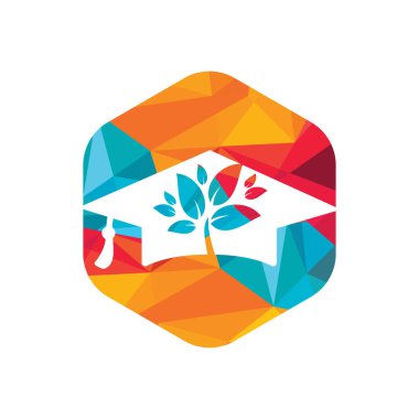 Yaratıcı modern doğa eğitim logosu tasarımı. Mezuniyet başlığı ve ağaç simgesi logosu.