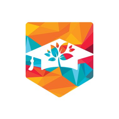 Yaratıcı modern doğa eğitim logosu tasarımı. Mezuniyet başlığı ve ağaç simgesi logosu.