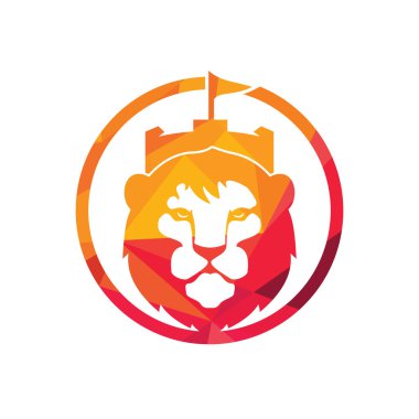 Lion Fort vektör logo tasarım şablonu. King Castle logosu kavramı.