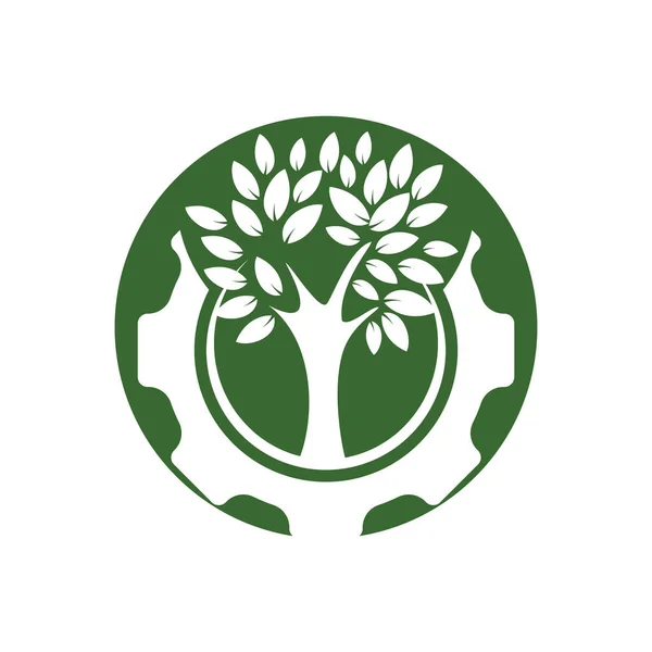 Plantilla Diseño Logotipo Árbol Engranajes Logo Tecnología Naturaleza Moderna Verde — Vector de stock