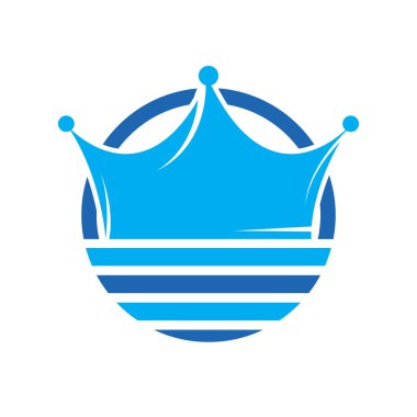 Dalga kralı vektör logosu tasarımı. Su dalgaları ve taç vektör tasarımı.