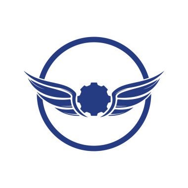 Kanatlı vites logosu tasarımı. Kanat simgesi dizaynlı çark.