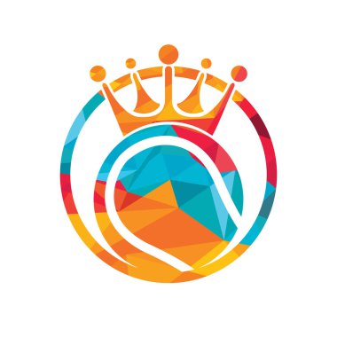 Tenis kralı vektör logosu tasarımı. Tenis topu ve taç simgesi tasarım şablonu.