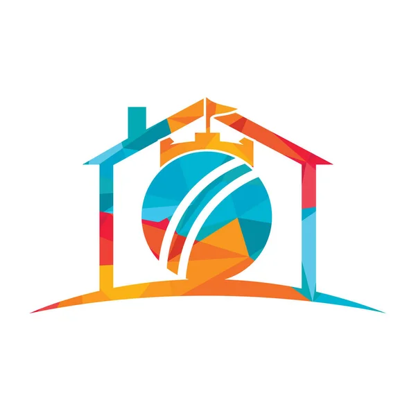 Cricket Fäste Vektor Logotyp Koncept Cricket Boll Med Fort Ikon — Stock vektor