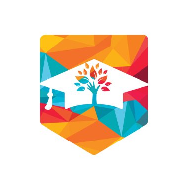 Eğitim sigortası ve logo konsepti. Mezuniyet şapkası ve el ağacı simgesi logosu.