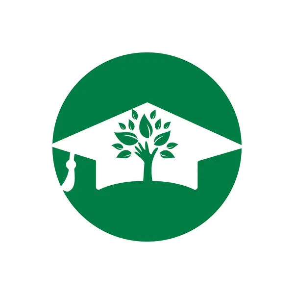 教育保険とサポートロゴコンセプト 卒業キャップと手木のアイコンのロゴ — ストックベクタ