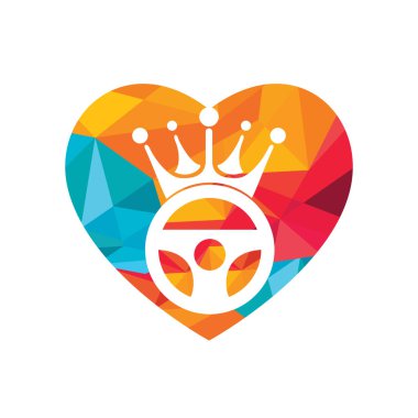 Kral vektör logosu tasarımını çalıştır. Taç ve kalp ikonu ile dümen..