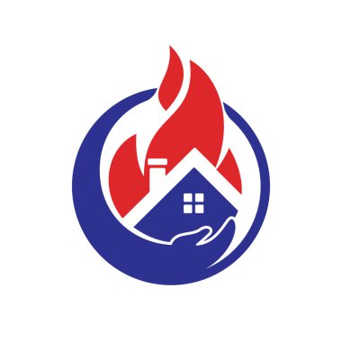 Ev sigortası vektör logosu. Ateşli el ve ev simgesi logo tasarımı.