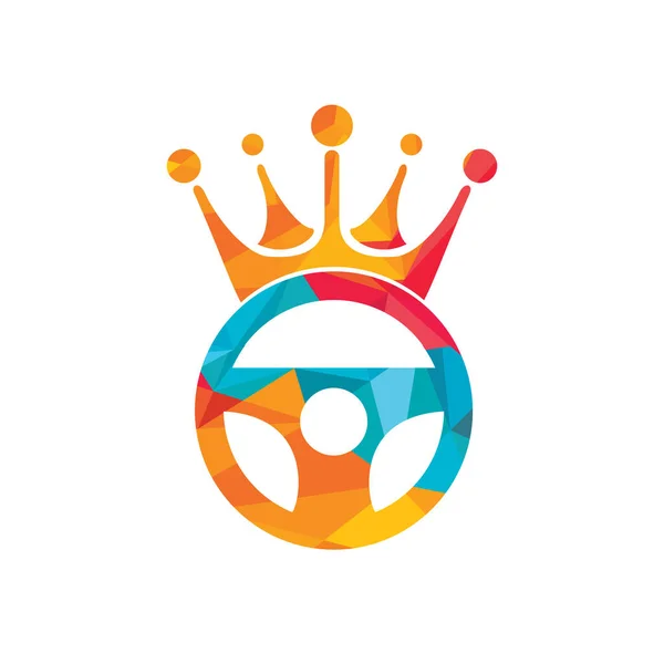 Projekt Logo Wektora Napędu Króla Ikona Wektora Kierownicy Korony — Wektor stockowy