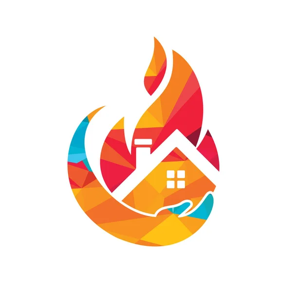 Αρχική Έννοια Διάνυσμα Ασφάλισης Λογότυπο Χέρι Φωτιά Και Σπίτι Εικονίδιο — Διανυσματικό Αρχείο
