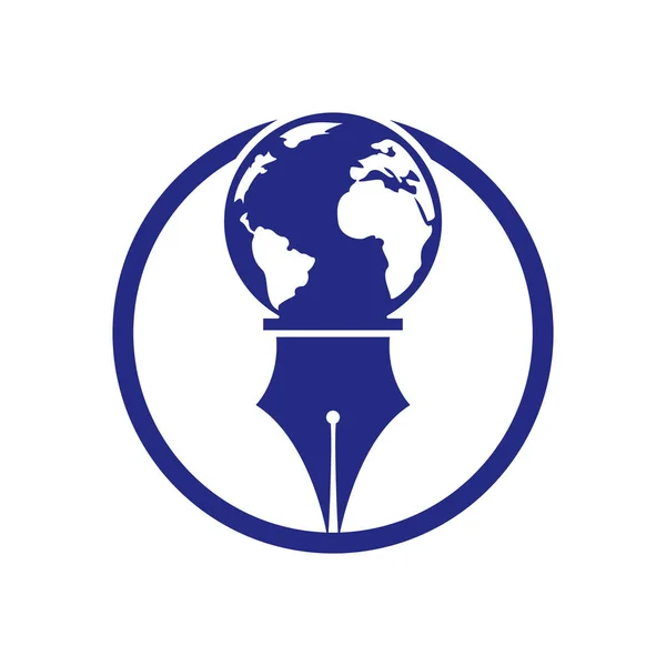 Stylo Plume Logo Globe Vecteur Logo Éducation Conception Logo Vectoriel — Image vectorielle
