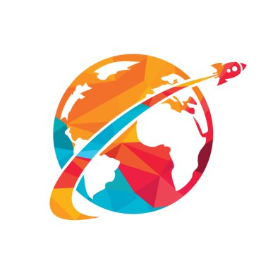 Roket gezegen vektör logosu tasarımı. Yaratıcı roket konsept logo tasarım şablonu.