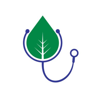 Sağlık steteskobu vektör logosu tasarımı. Yaprak simgesi vektör tasarımlı stetoskop.