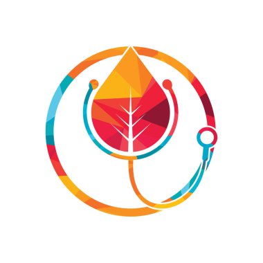 Sağlık steteskobu vektör logosu tasarımı. Yaprak simgesi vektör tasarımlı stetoskop.
