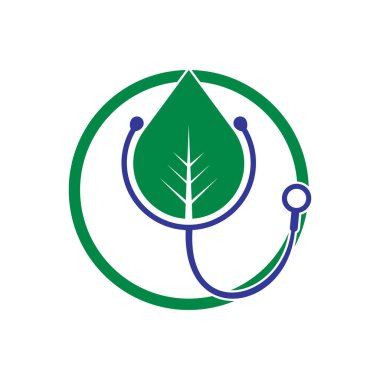 Sağlık steteskobu vektör logosu tasarımı. Yaprak simgesi vektör tasarımlı stetoskop.