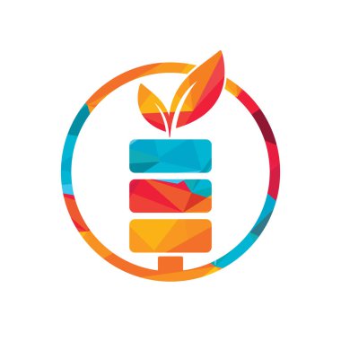 Yeşil enerji vektör logosu tasarımı. Yeşil yaprak ve pil işareti. Eko pil işareti.