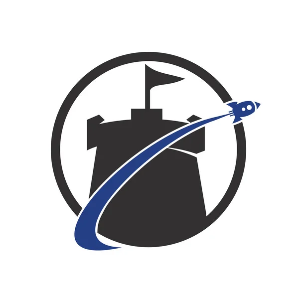 Logo Kombinace Vektorové Hrad Raketa Věž Letadlo Symbol Nebo Ikonu — Stockový vektor