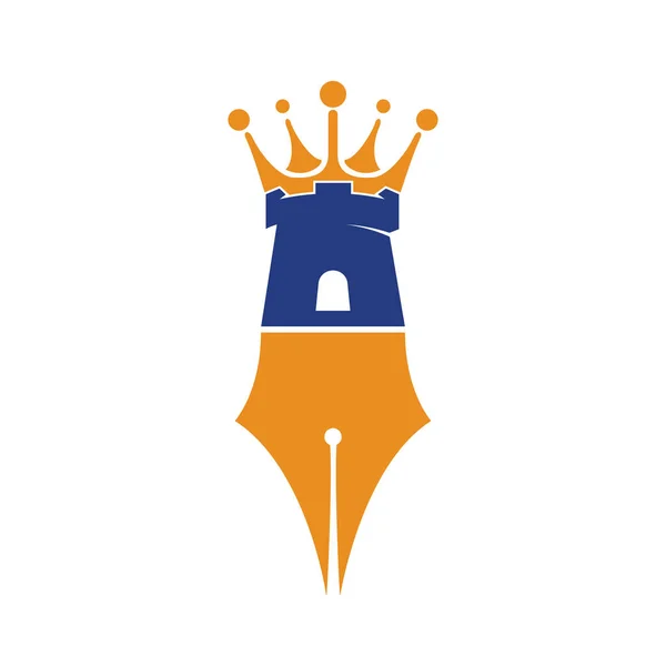 Castillo Pluma Educación Vector Logo Diseño Fuerte Con Diseño Lápiz — Archivo Imágenes Vectoriales