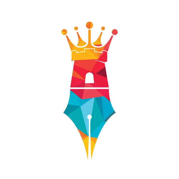 Castle Pen Education Vector Logo Design Fort Pen Crown Icon — Vetor de Stock