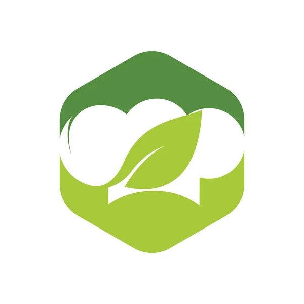 Chapeau Chef Logo Avec Feuille Verte Vecteur Logo Design Concept — Image vectorielle