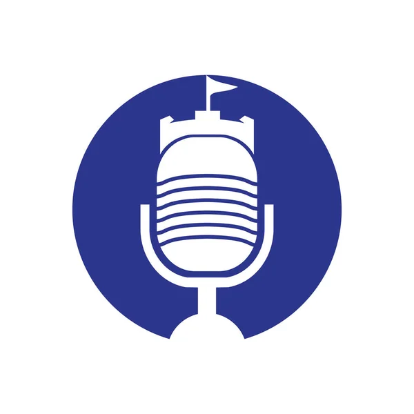 Castle Podcast Vector Logo Design Fortress Microphone Vector Icon Design — ストックベクタ