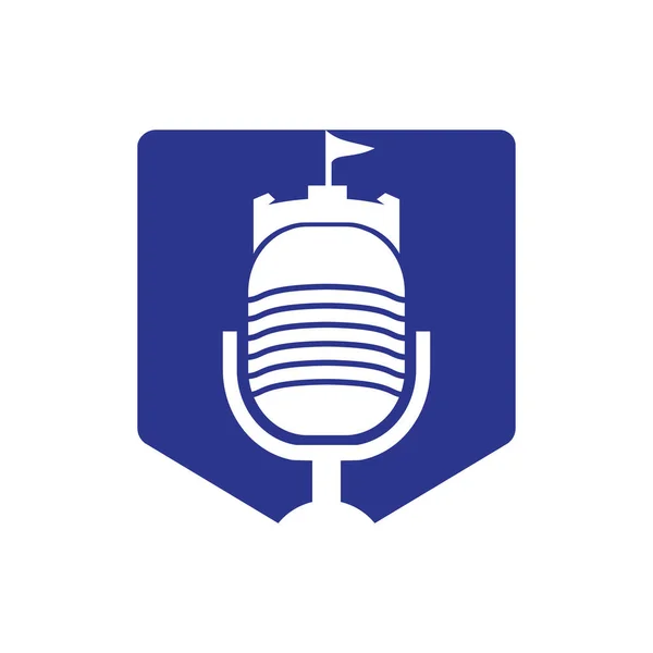 Castle Podcast Vector Logo Design Fortress Microphone Vector Icon Design — ストックベクタ