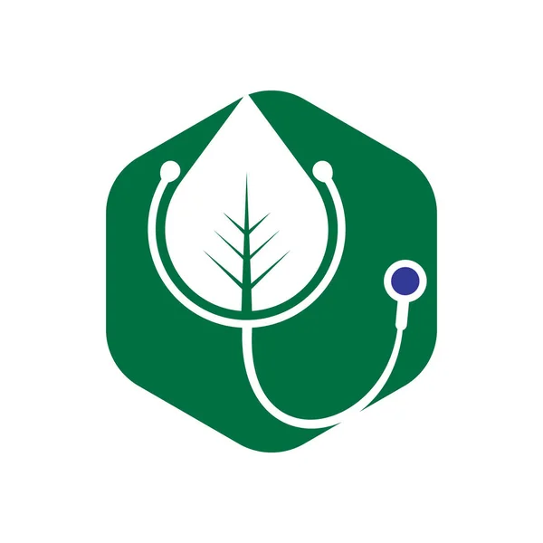 Projekt Logo Wektora Stetoskopu Zdrowotnego Stetoskop Wektorem Liści — Wektor stockowy