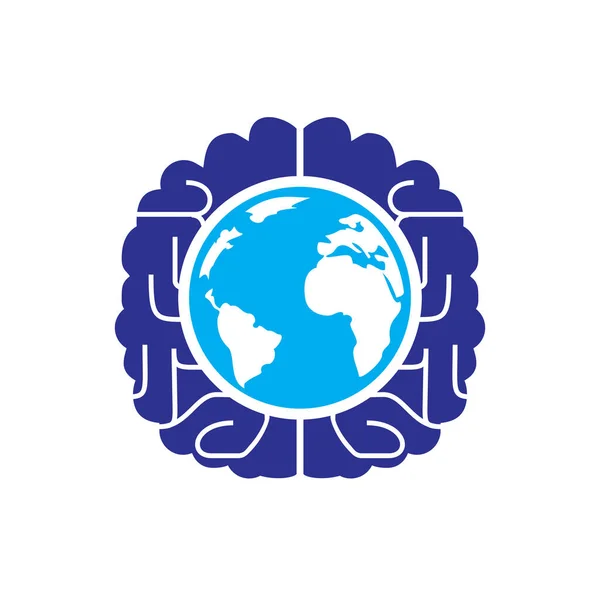 Światowy Wzór Logo Wektora Mózgu Projekt Symbolu Inteligentnego Świata — Wektor stockowy