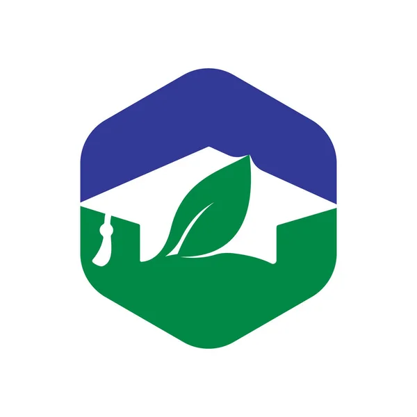 Modelo Logotipo Vetor Estudante Natureza Folha Com Chapéu Graduação Logotipo — Vetor de Stock