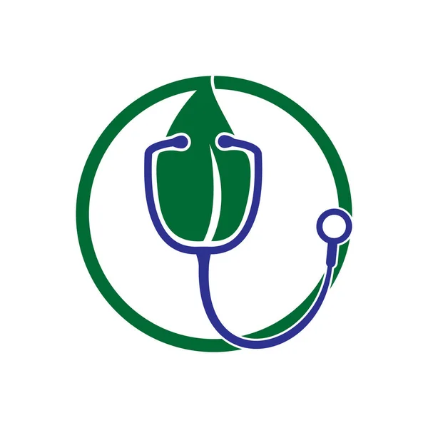 Projekt Logo Wektora Stetoskopu Zdrowotnego Stetoskop Wektorem Liści — Wektor stockowy