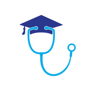 Medical student vector logo template. Graduation cap combined with stethoscope icon design. clipart