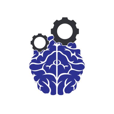 Beyin ve dişli dişli logo tasarımı. Eğitim ve mekanik sembolü veya simgesi. Eşsiz bilim ve endüstriyel logot tasarım şablonu.