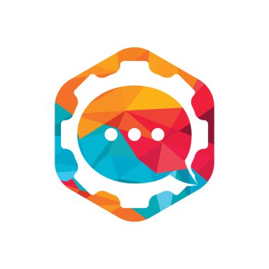 Gear chat vektör logo tasarım şablonu. Vites baloncuğu sohbet vektör logosu.