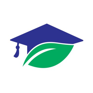 Doğal öğrenci vektör logosu şablonu. Mezuniyet şapkası logo şablonu vektör simgesi tasarımlı yaprak.