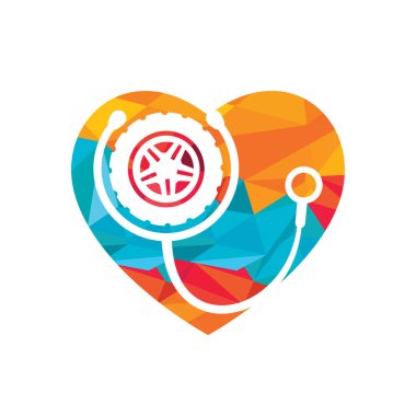 Otomotiv desteği ve bakım logosu konsepti. Lastik ve steteskop logo tasarımı.