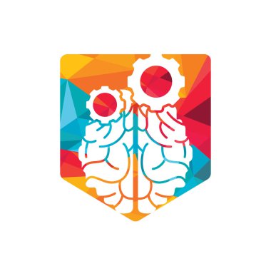 Beyin ve dişli dişli logo tasarımı. Eğitim ve mekanik sembolü veya simgesi. Eşsiz bilim ve endüstriyel logot tasarım şablonu.