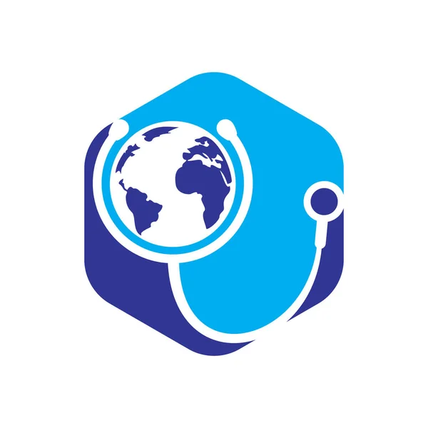 Plantilla Logotipo Vector Cuidado Mundial Globe Signo Estetoscopio Médico Vector — Vector de stock