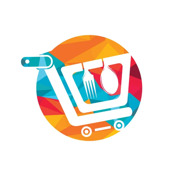 Food Shop Vector Logo Design Shopping Cart Fork Spoon Icon — Stok Vektör