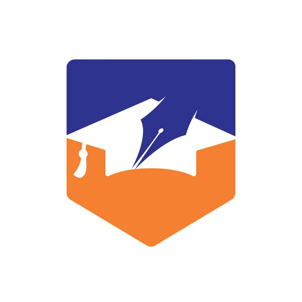 Wzór Logo Wektora Edukacji Kapelusz Ukończenia Ikoną Pióra Konstrukcja Wektora — Wektor stockowy