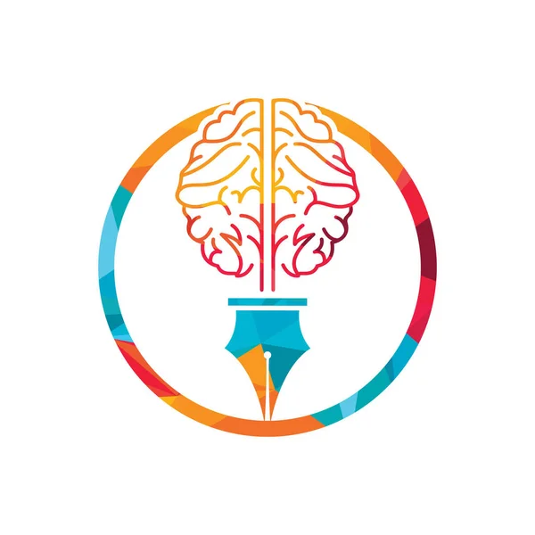 Brain Pen Vector Logo Design Template Smart Creative Education Logo — Stok Vektör