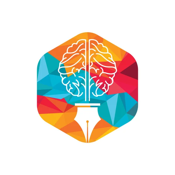 Brain Pen Vector Logo Design Template Smart Creative Education Logo — Stok Vektör