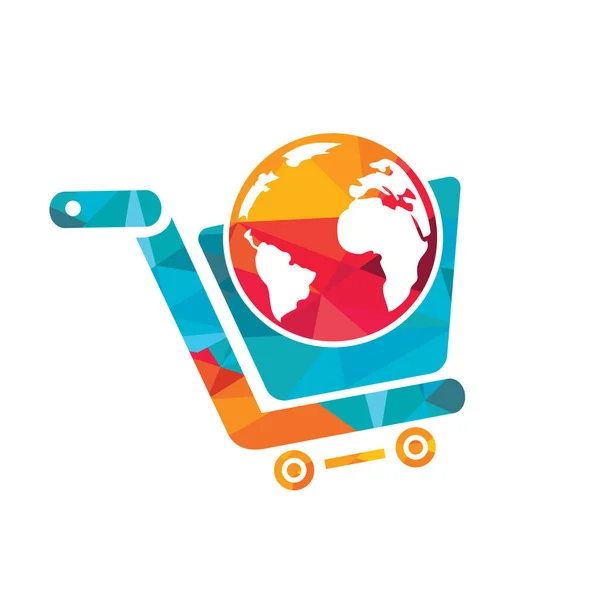 Globe Shopping Cart Logo Vettoriale Design Negozio Online Logo Design — Vettoriale Stock