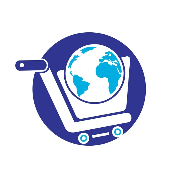 Globe Shopping Cart Vector Logo Design Концепция Дизайна Логотипа — стоковый вектор